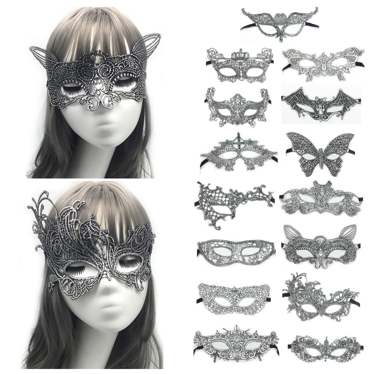 New Halloween props hot silver lace eye mask female adult mask half face masquerade performance supplies