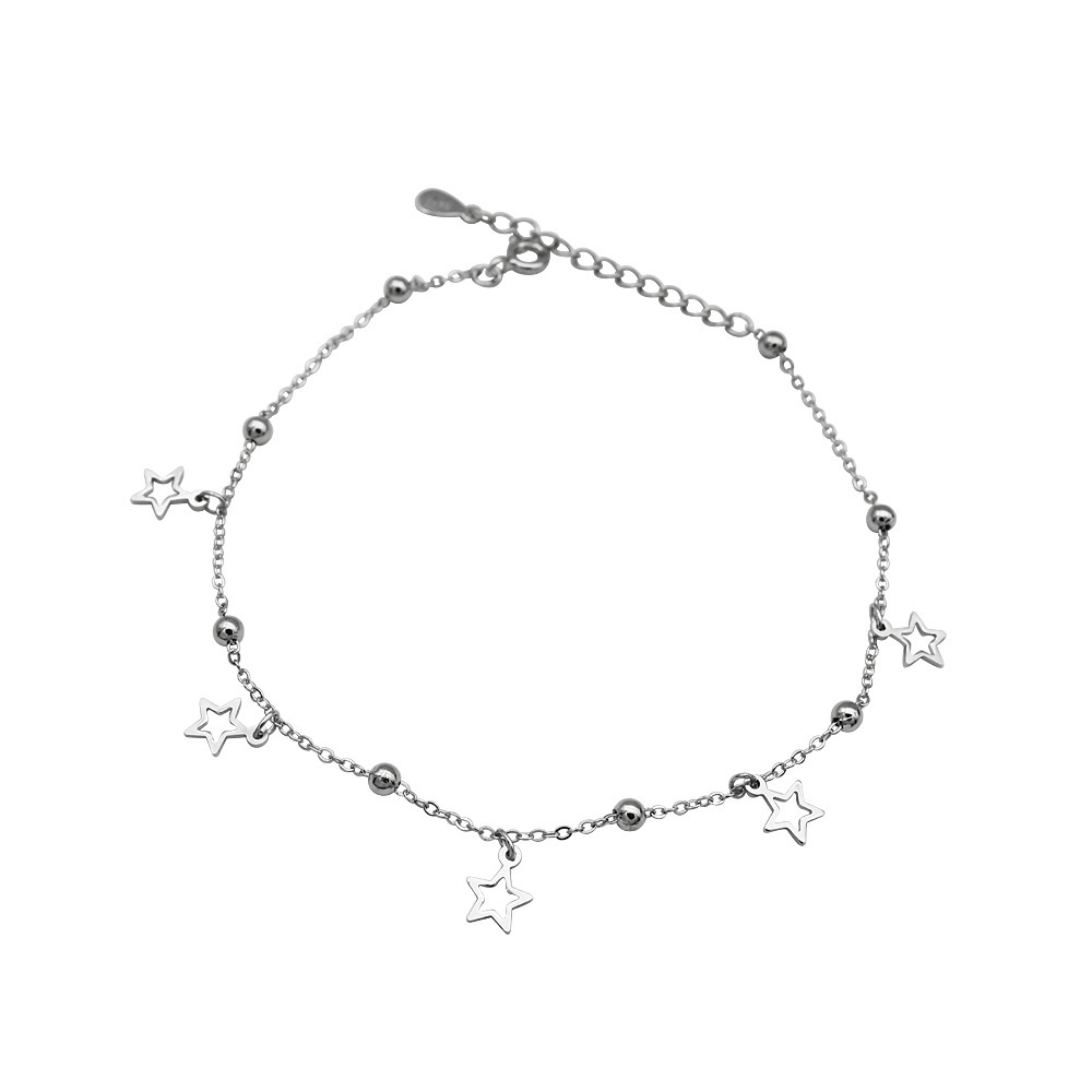 Minimalist personality hollow star anklet s925 sterling silver Korean temperament women's round beads five-pointed star anklet jewelry