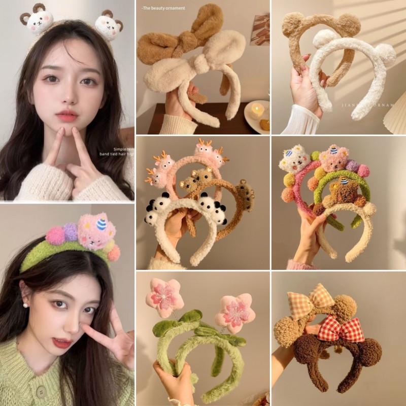 Korean-Style Kawaii Cute Girl Hairband Autumn and Winter Plush Cartoon Headband Sweet Girl Hairband for Washing Face