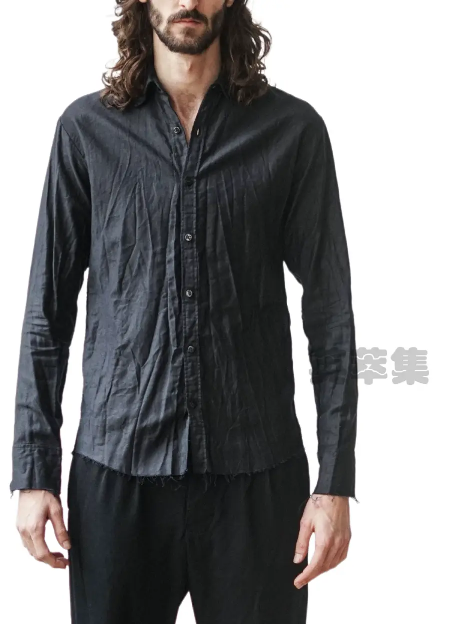 Elena Dawson Ingenuity Import Cotton Shrink Handmade Raw Edge Long sleeves Texted Original Straight Classy Shirt