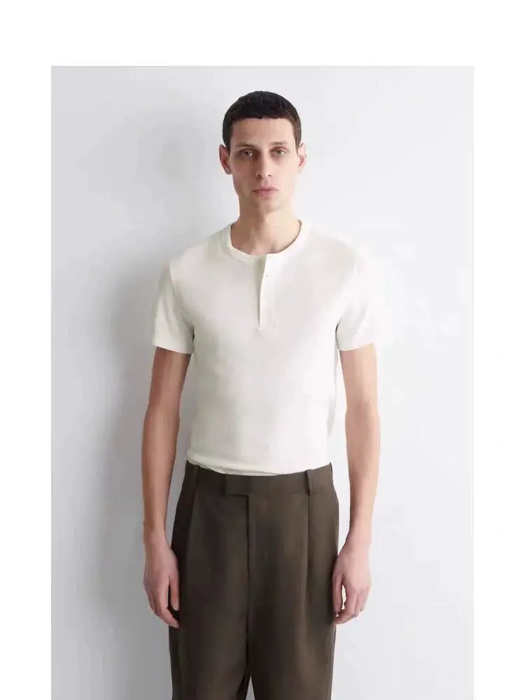 C*S Men's Slim Fit Henry Collar T-Shirt White 2026 Spring New Arrival 1273213002