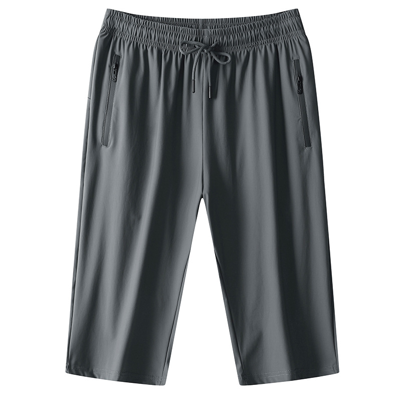 Men's Summer Ice Silk Cotton Shorts, High Elasticity, Youth Three-Quarter Pants, Thin Elastic Waist Breeches, Men's K81008 Summer Cross-Border