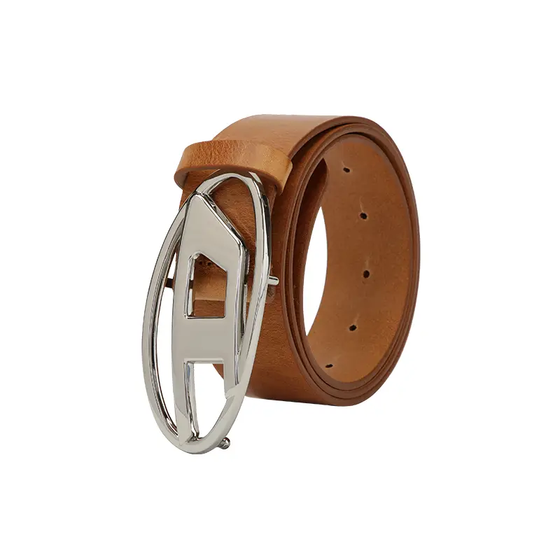 Diesel DIESEL Men and Women Neutral Silver Logo Cognac Color Leather Belt Intime Department Store Boutique 300217