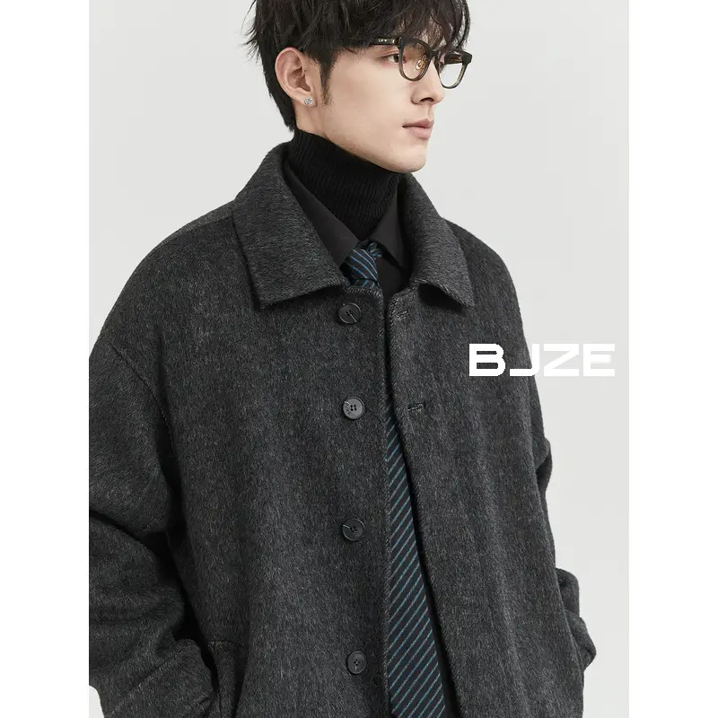 [Camel Hair] Bjze Men's Wear 24 Winter Classy Customized Double-Sided Woolen Coat Mid Length Long Length Loose Outwear