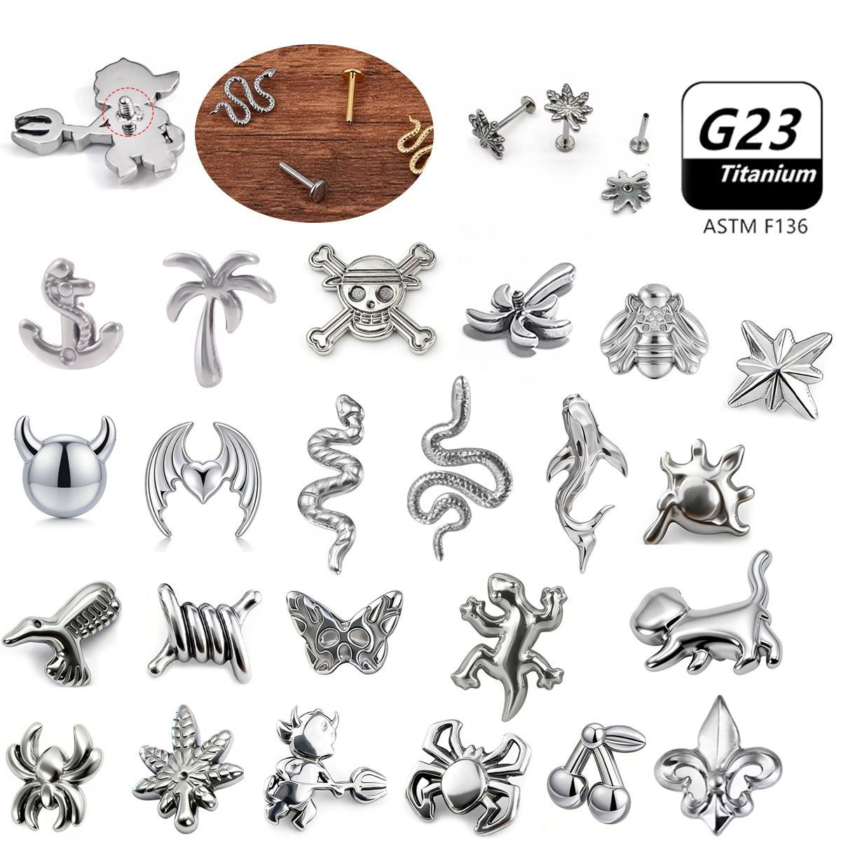 F136 Titanium Alloy Ear Studs, Lip Studs, Ear Bone Studs, Cat and Butterfly Jewelry, Personalized Punk Style Internal Thread Lip Stud Accessories