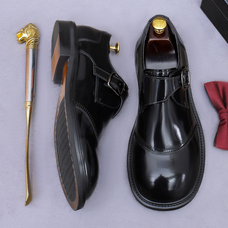 Cross-border Men's plus size Business Leather Shoes Men's Bright Face Round-toe Clothing Shoes Casual Shoes Buckle Cowhide Leather Men's Shoes