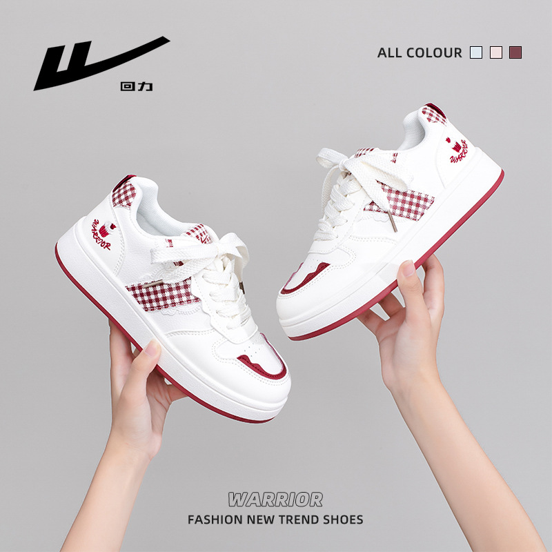 Warrior Korean-Style Burgundy Simple Sneakers 2026 New Thick-Soled Shoes Energetic Student Lace Sweet Women's Flats