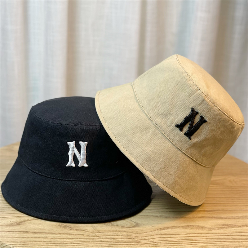 Hat Women's K-Style Casual Versatile N Letter Embroidered Fisherman Hat Spring and Summer Sunshade Fashion Large Head Circumference Ins Basin Hat for Men