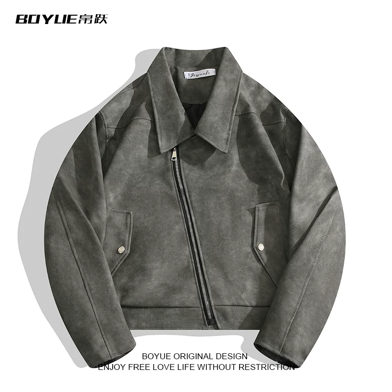 BOYUE American tie dye suede jacket, niche and high-end, diagonal zipper, Vibe motorcycle short men's jacket