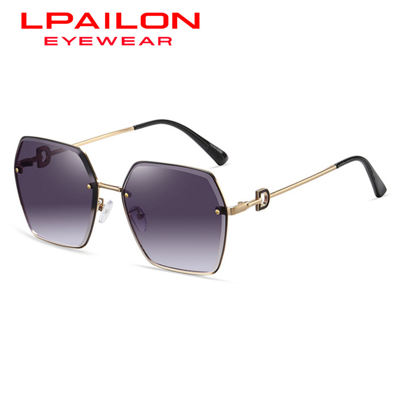 2023 Women's Korean-style Sunglasses UV-proof Sunglasses Driver Driving Rimless Big Face Glasses 77186