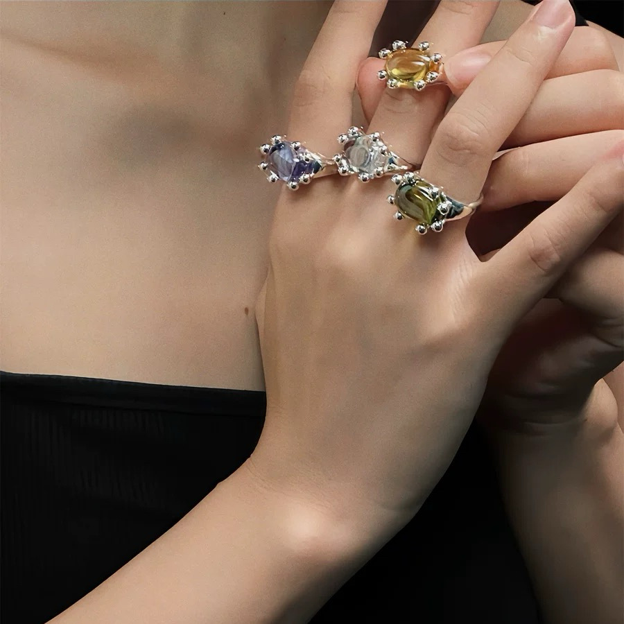 Ins Style Small Crab Ring Women's Colored Glaze Niche Design Simple Opening Adjustable Personalized Index Finger Ring
