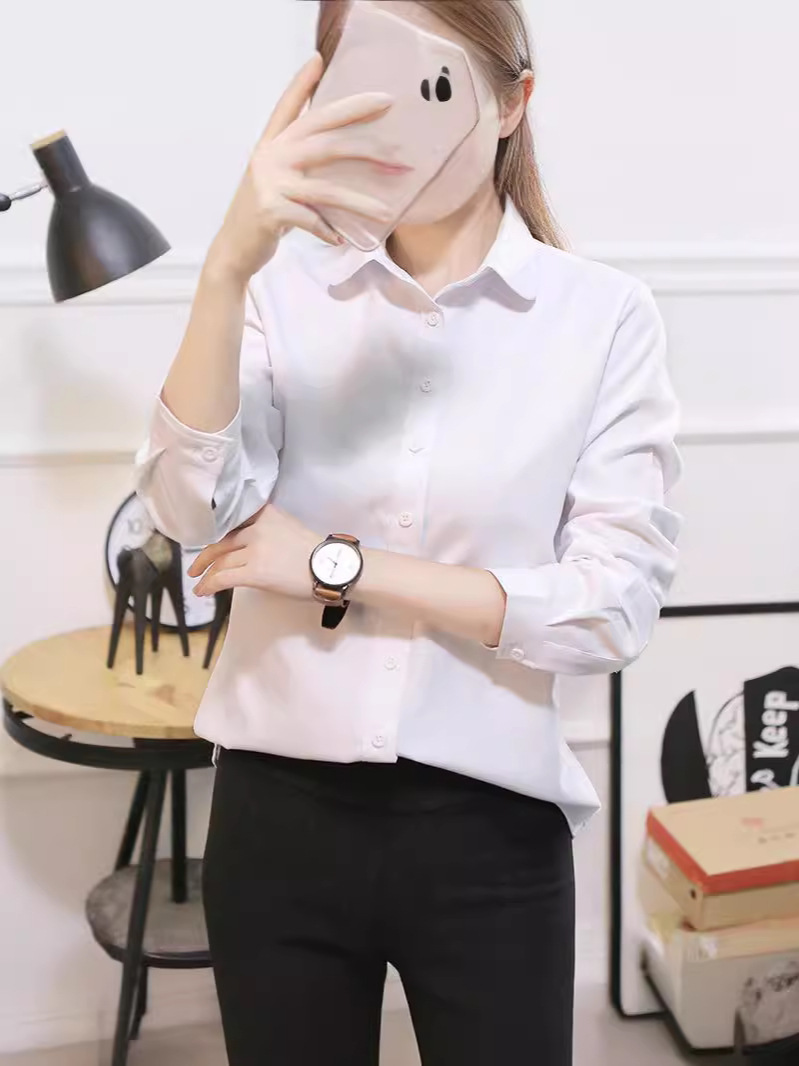 Women's Shirt Processing Customized Oxford Spinning Long-Sleeved Business Casual Versatile Pure Color White Work Clothes Tops Women's Shirts