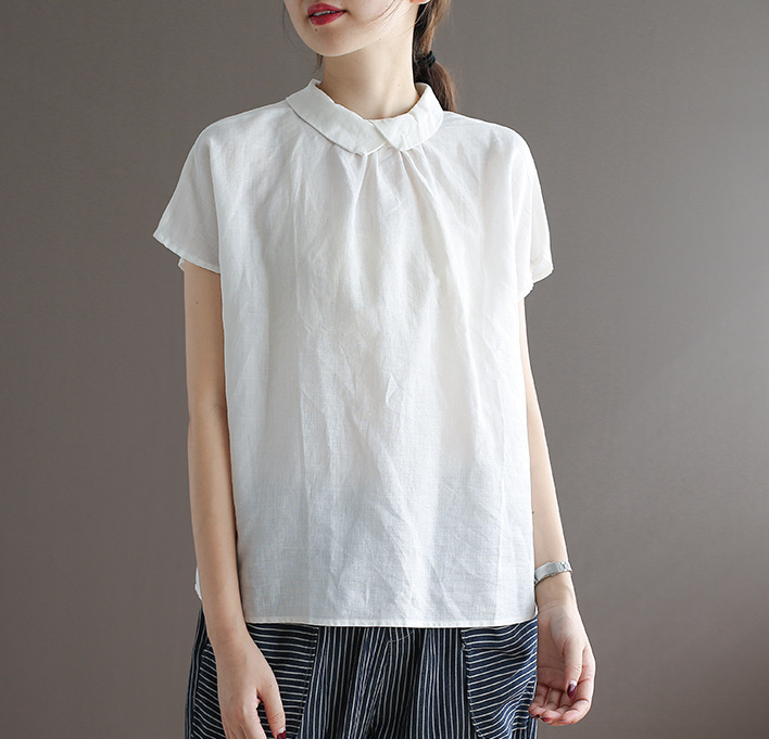 Summer Artistic Doll Shirt Solid Color Loose Top Linen Forward and Reverse Wear All-match Women's Back-breasted T-shirt for Women