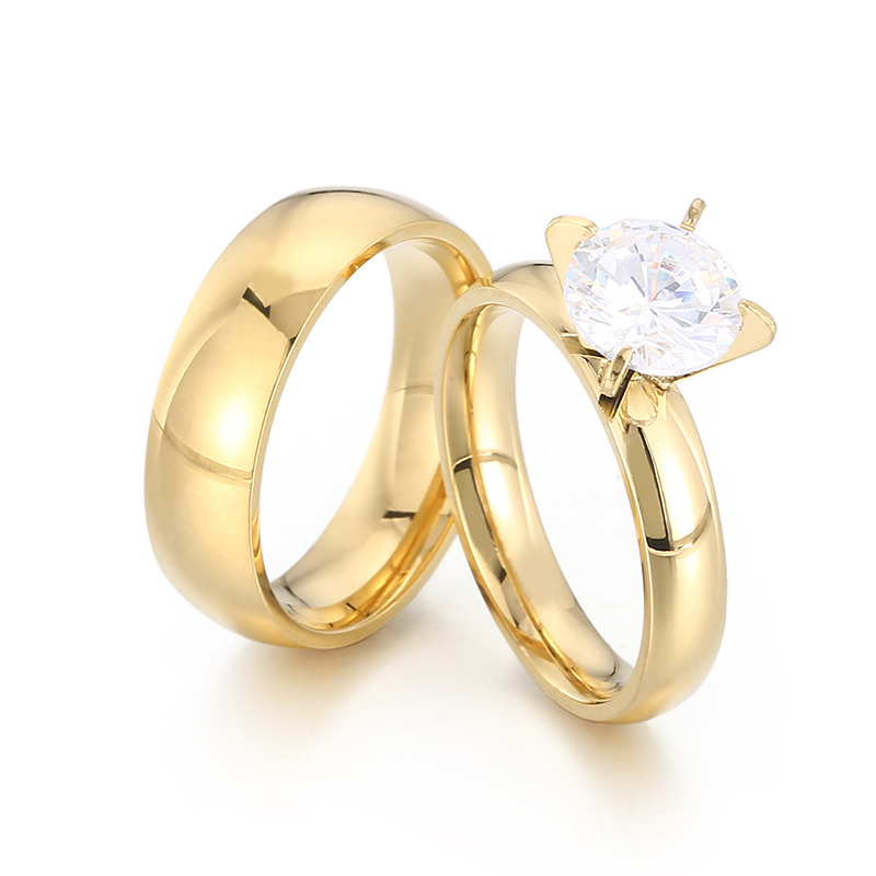 Factory wholesale couple jewelry Korean style stainless steel ring simple zircon wedding ring Valentine's Day gift
