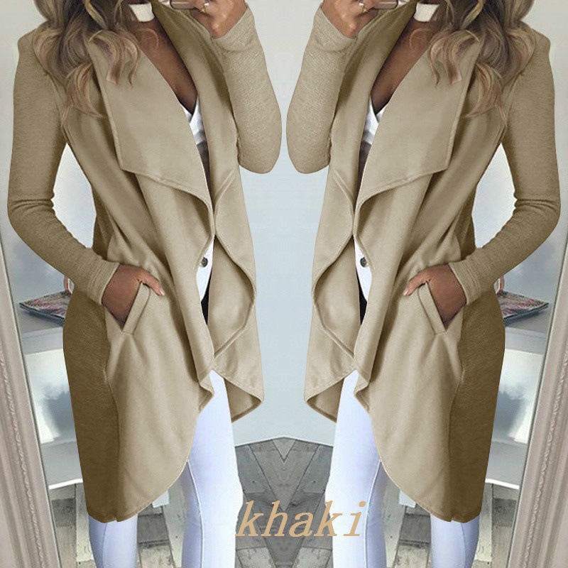 2024 Plus Size European and American Amazon Wish Fashion Pure Color Lapel Slim Long Windbreaker Jacket for Women