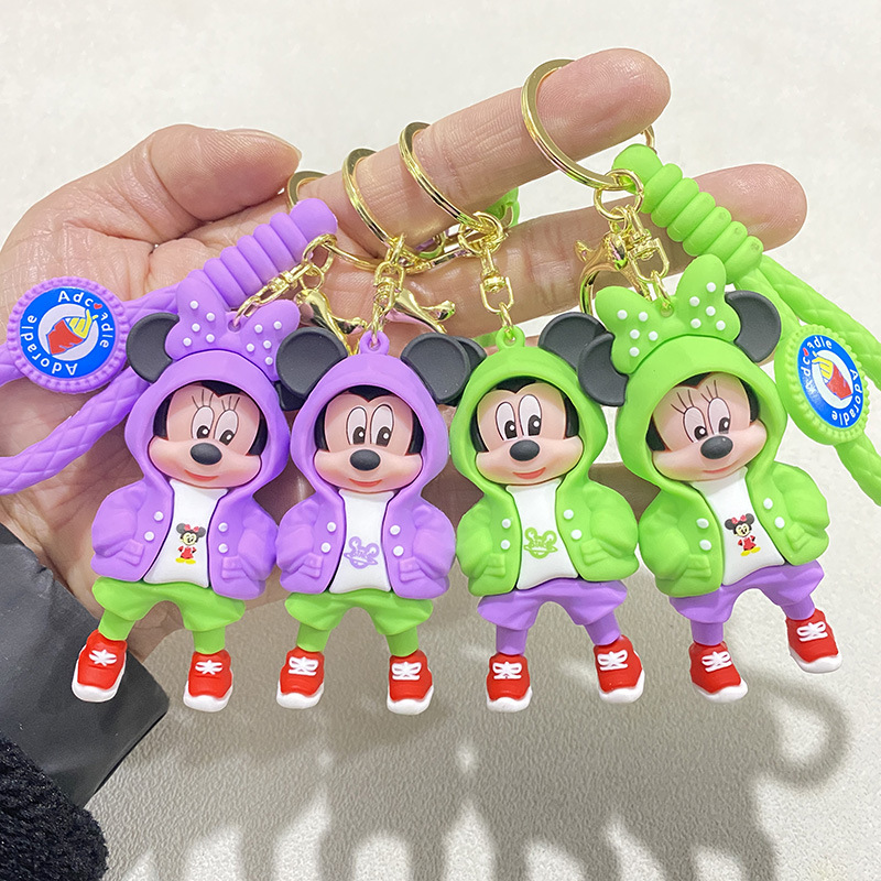 Cartoon Sweatshirt Mickey Minnie Cute PVC Keychain Doll Couple Car Keychain Pendant Gifts