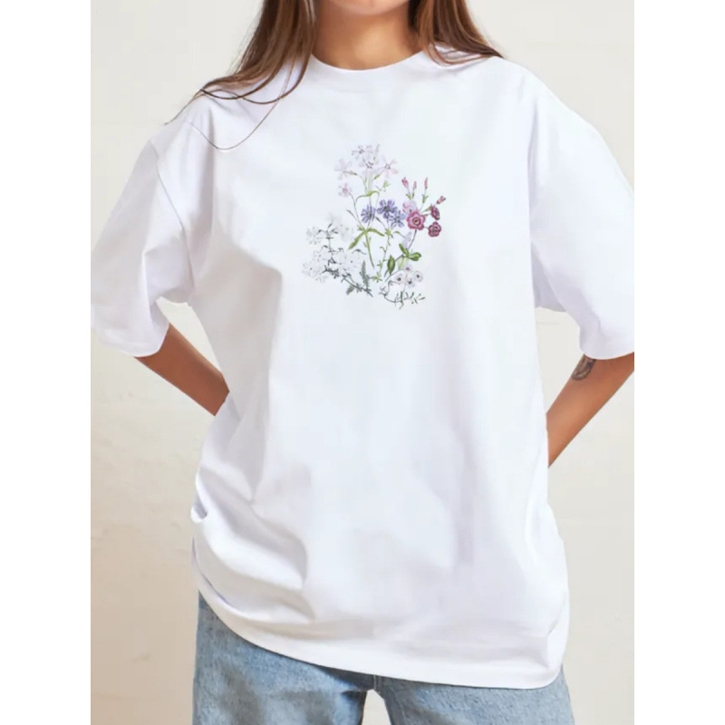 Trendy Summer Pure Cotton Short-Sleeve Versatile Niche Retro European and American Style Unique V-Neck Loose Printed Popular Temperament T-Shirt