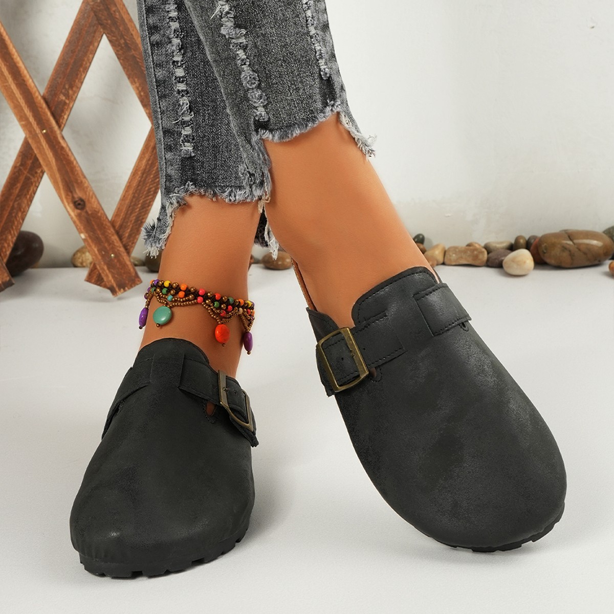 Baotou Slippers Female Couple Cork Slippers Wish Cross-Border Large Size Export Roman Shoes Casual Half Slippers Lazy Shoes Trendy