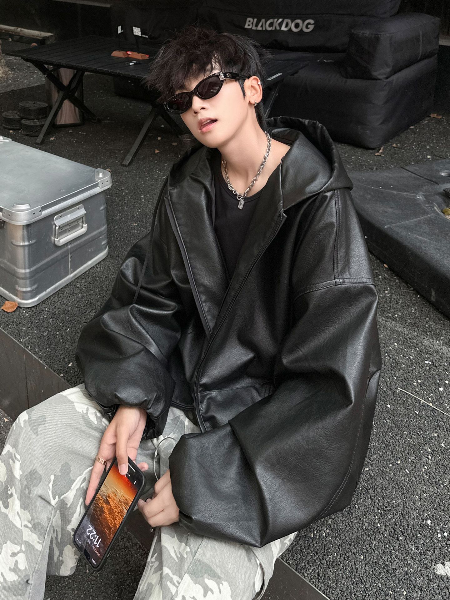 Factory Wholesale American Hooded Leather Jacket Autumn High Sense Street Motorcycle Style Men's Fashion PU Leather Jacket