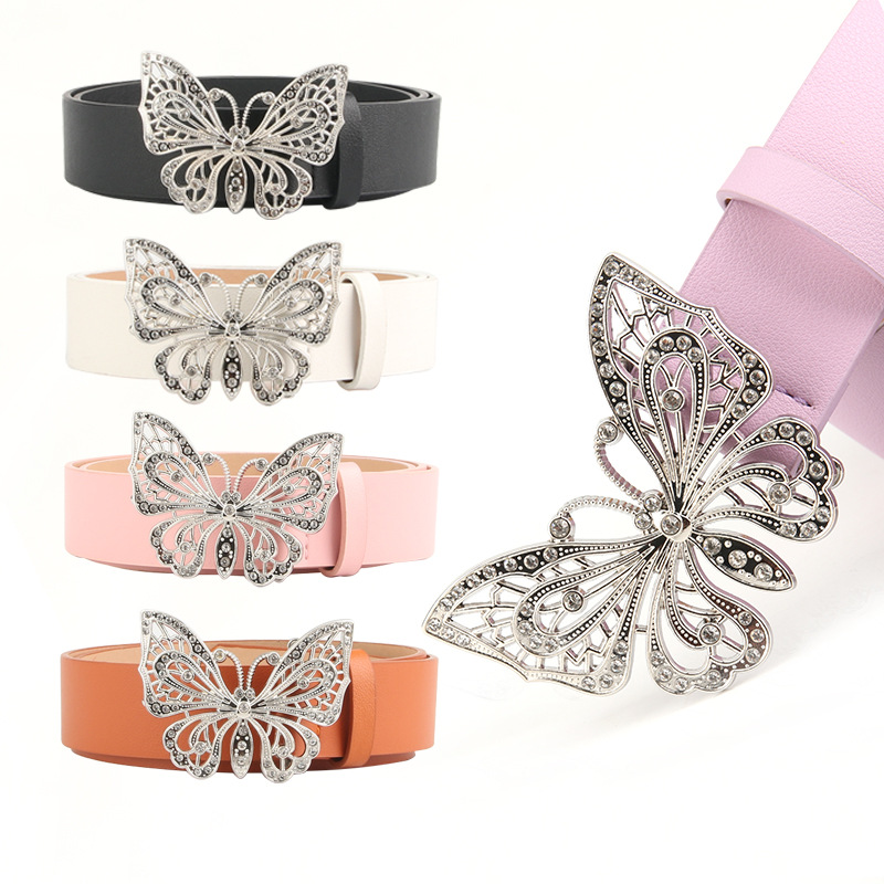 Cool fashion butterfly rhinestone decorative belt women's cross-border European and American style Joker dress wholesale jeans belt