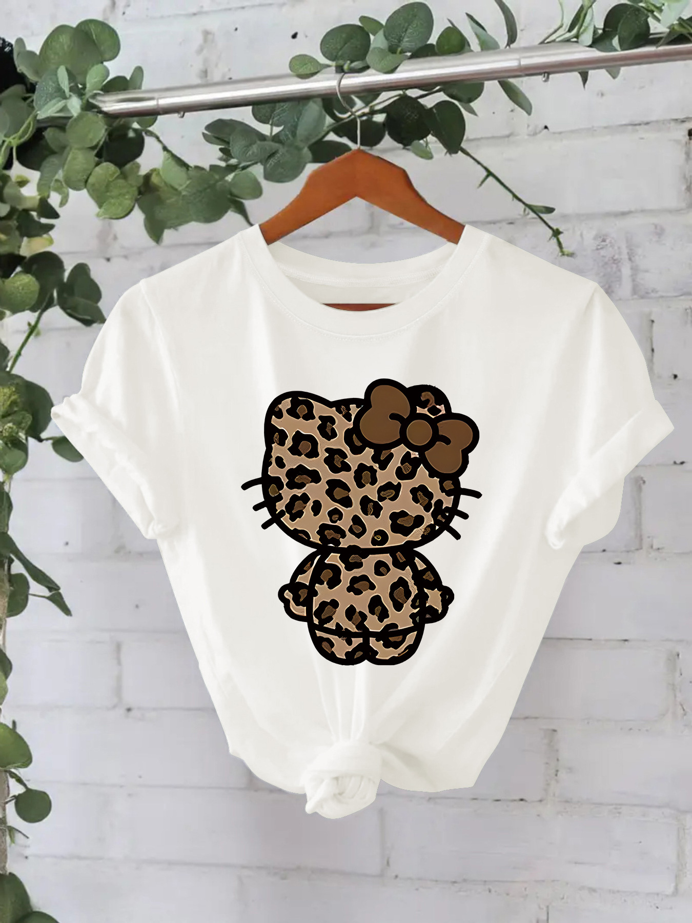 Cross-Border European and American Short-Sleeved Women's T-Shirt Leopard Print Cat Fashion Loose Casual Short-Sleeved Round Neck T-Shirt Women's Cross-Border E-Commerce
