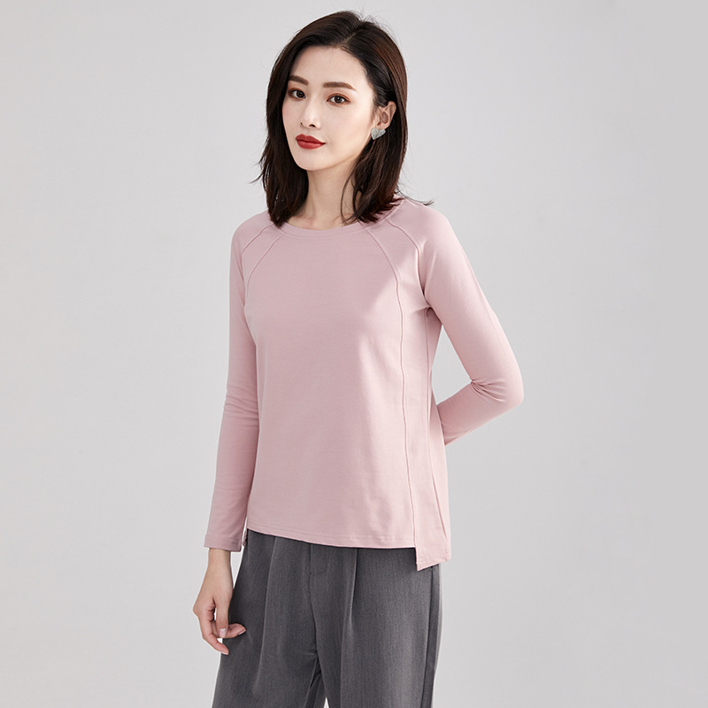 Cotton Base Shirt with Round Neck, Loose Fit, Embroidered, Solid Color, 2026 Versatile Women's Short-Sleeve Top, Suitable for Outerwear, Wholesale Fashion Versatile