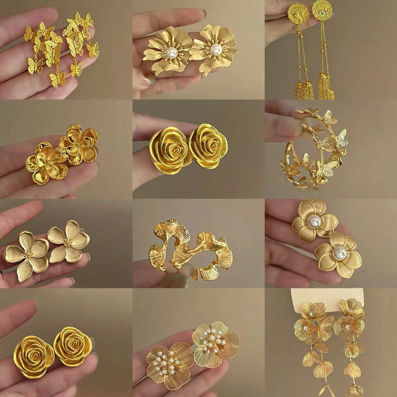 Silver Needle European and American Pearl Flower tassel earrings fashion metal style earrings creative personality exaggerated earrings wholesale female