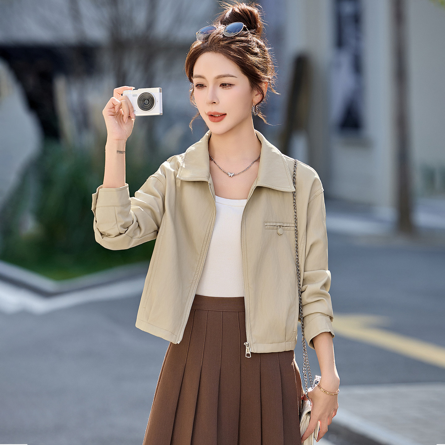Cool and Stylish Lapel Leather Jacket for Women, 2026 Spring and Autumn New Style, Petite Size, Super Popular Short Biker Jacket