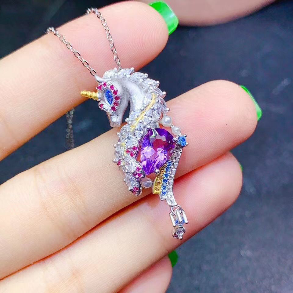 New Style Personalized Unicorn Amethyst Pendant Trendy Luxury Super Flash Swiss Blue Water Drop Imitation Natural Topaz Pendant