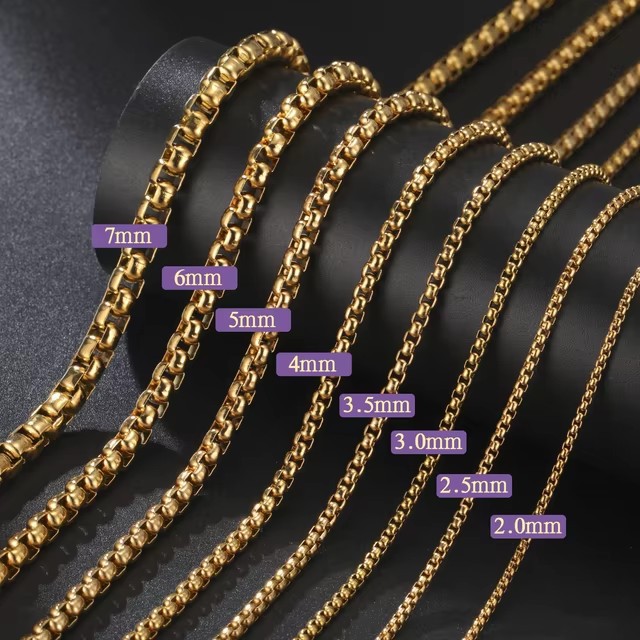 Stainless Steel Gold Box Chain Necklace for Men and Women Punk 2-7mm Thick Long Chain Simple Jewelry Wholesale