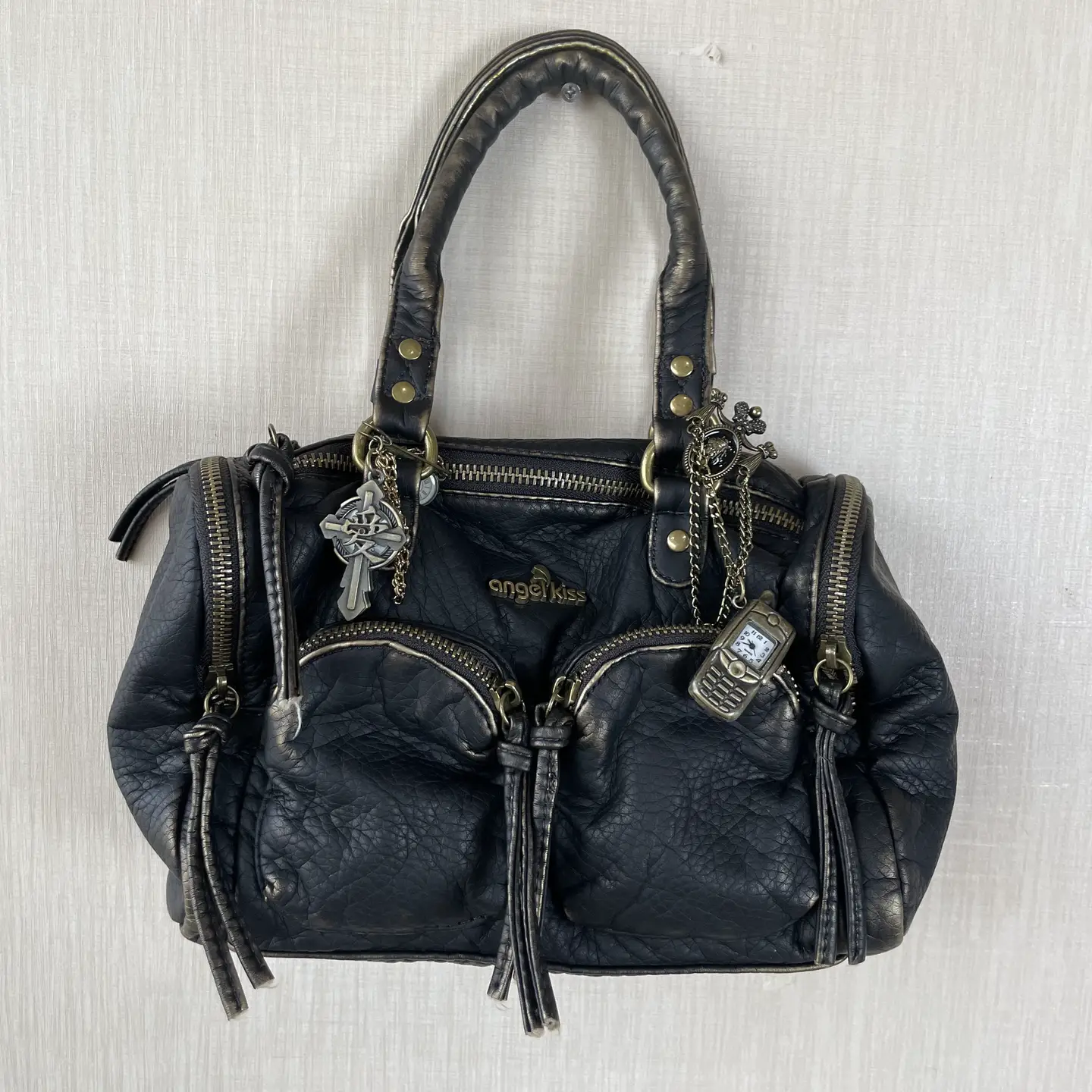 Sanwai Original Angel's Kiss Vintage Distressed Color-Washed Hot Girl Handbag Crossbody Boston Pillow Bag