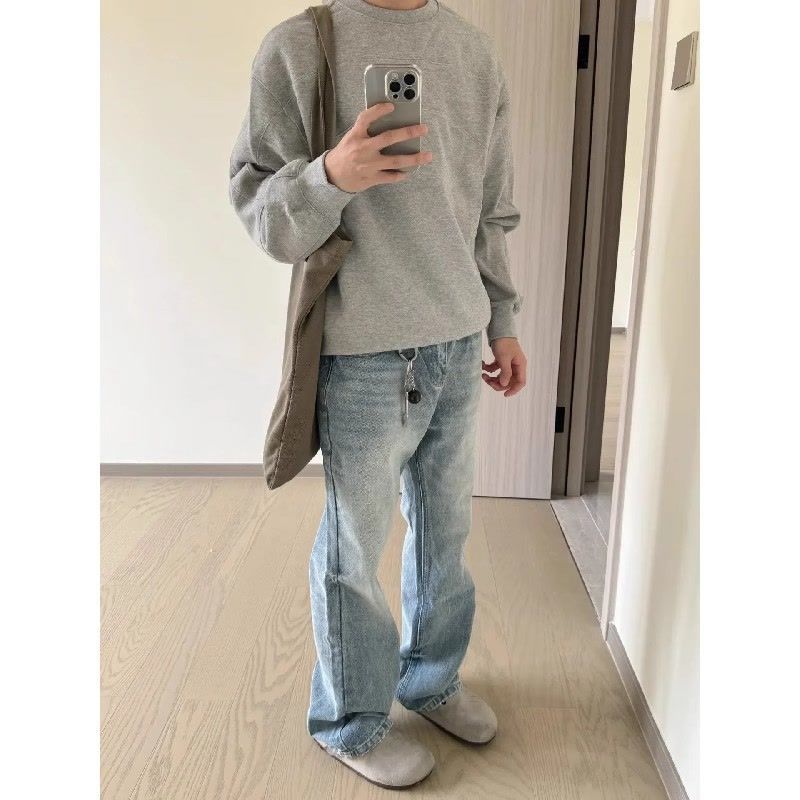 Boys Wear High-end Pants vintage American Light Blue Jeans Slim cleanfit Bootcut Pants