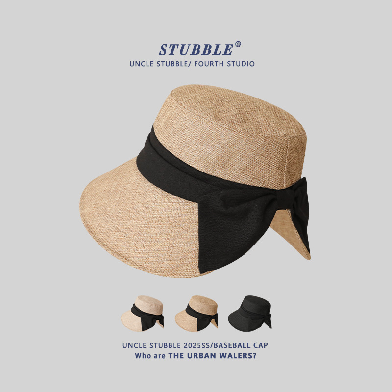 Japanese Retro Cotton and Linen Fisherman Hat for Women, Summer Thin Large Brim Sun Hat, Versatile Elegant Bow Bucket Hat