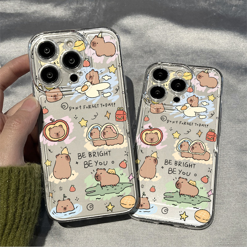 Full-Screen Capybara Case Suitable for Apple 15 Pro Max Space Case 17 Pro Full Coverage 13 Pro Transparent 12 Soft Case 11 16