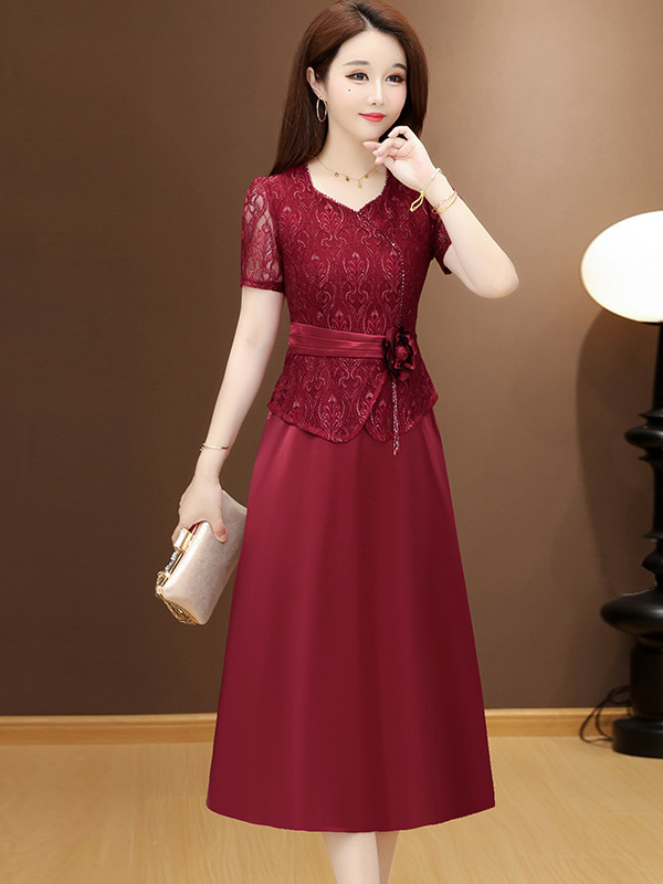 2026 Summer New Style Stylish Lace Fake Two-Piece French Dress for Women, Fashionable and Elegant Women's Wedding Dress