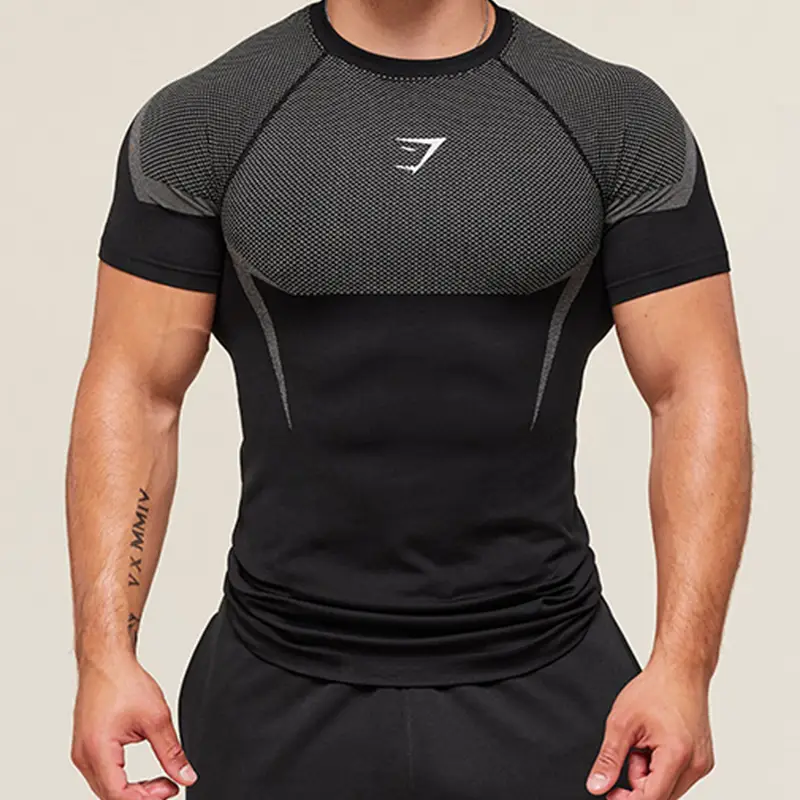 American-Style Shark Men's Outdoor Running Sports Slim-Fit Top Fitness Training Gym Handsome Elastic Quick-Dry T-Shirt