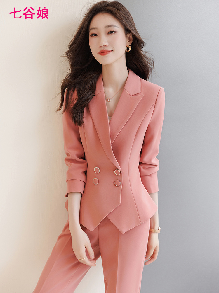 Fashion professional suit women's high-grade pink suit two-piece set temperament goddess style business wear age-reducing overalls