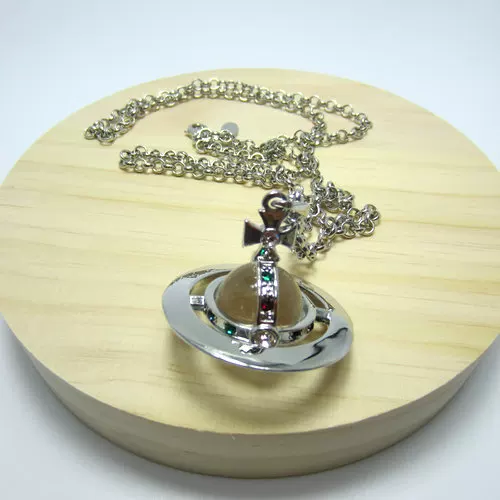 Silver large glass three-dimensional bead Saturn necklace B8084