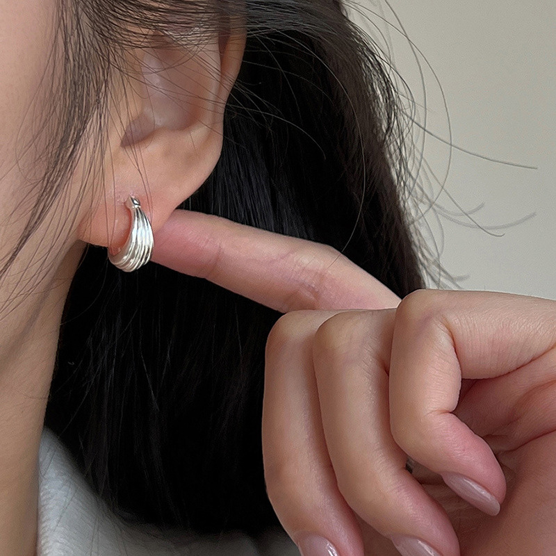 Twist Braided Circle Earrings Women's Light Luxury Niche Design Spiral Twisted Metal Small Circle Earrings
