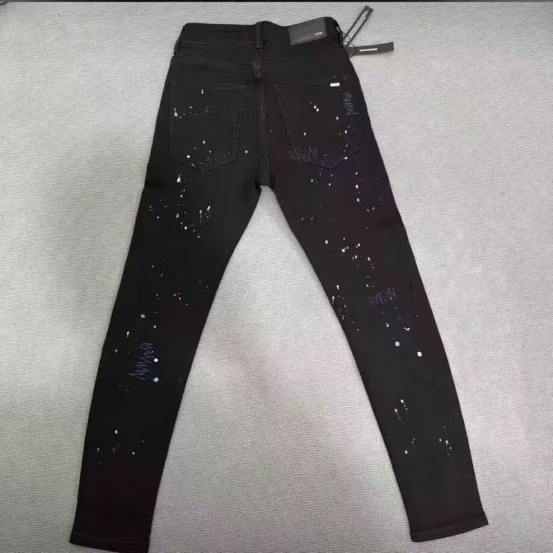 2026 Spring/Summer New Men's Jeans with Cross Rhinestones, Light Luxury Distressed Trendy Slim Fit Skinny Stretch Pants