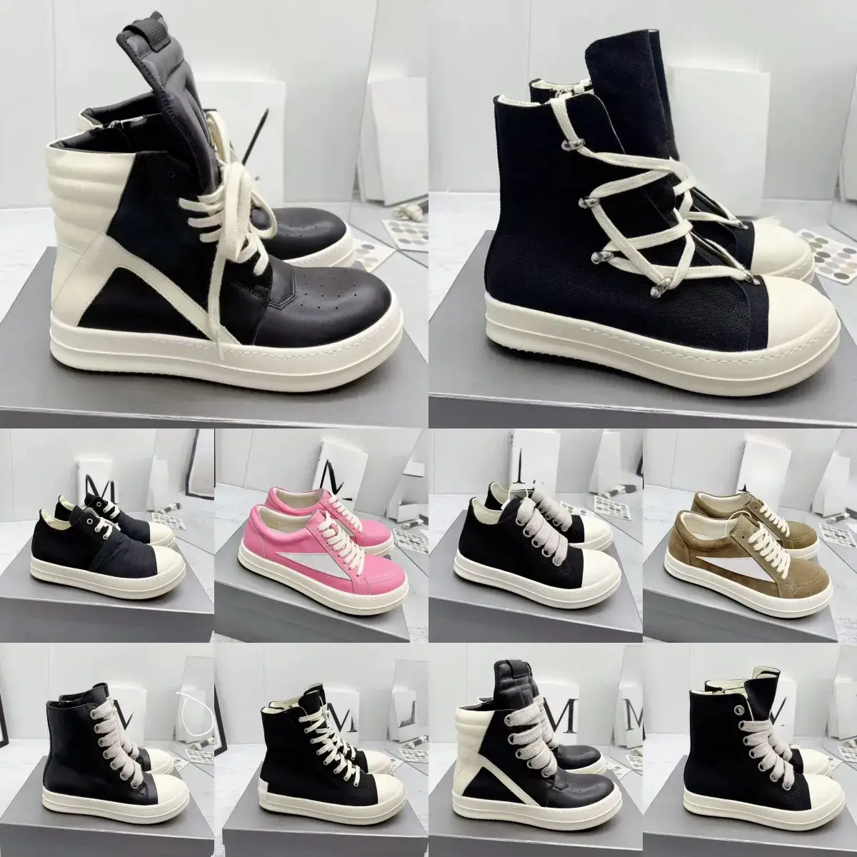 In-Stock 2025 Autumn New Large Size Thick-Soled High-Top Shoes Color-Blocking Sneakers Women Versatile Casual Round-Toe Lace-Up Sports Shoes
