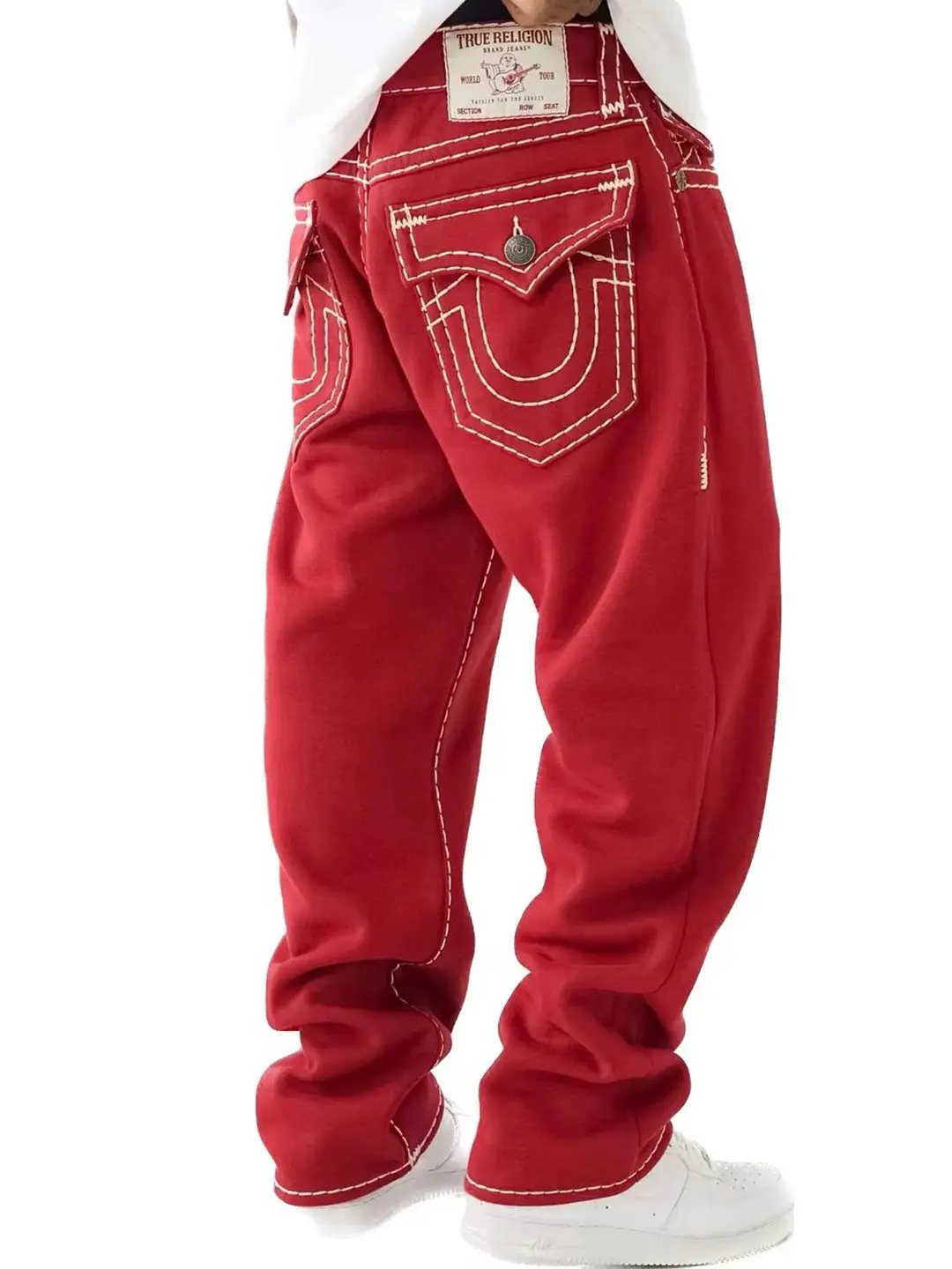 American Trendy Brand Religious Faith Jeans Men's Big Buddha Large Size White Thick Line Loose Straight Maitreya Buddha Casual Pants