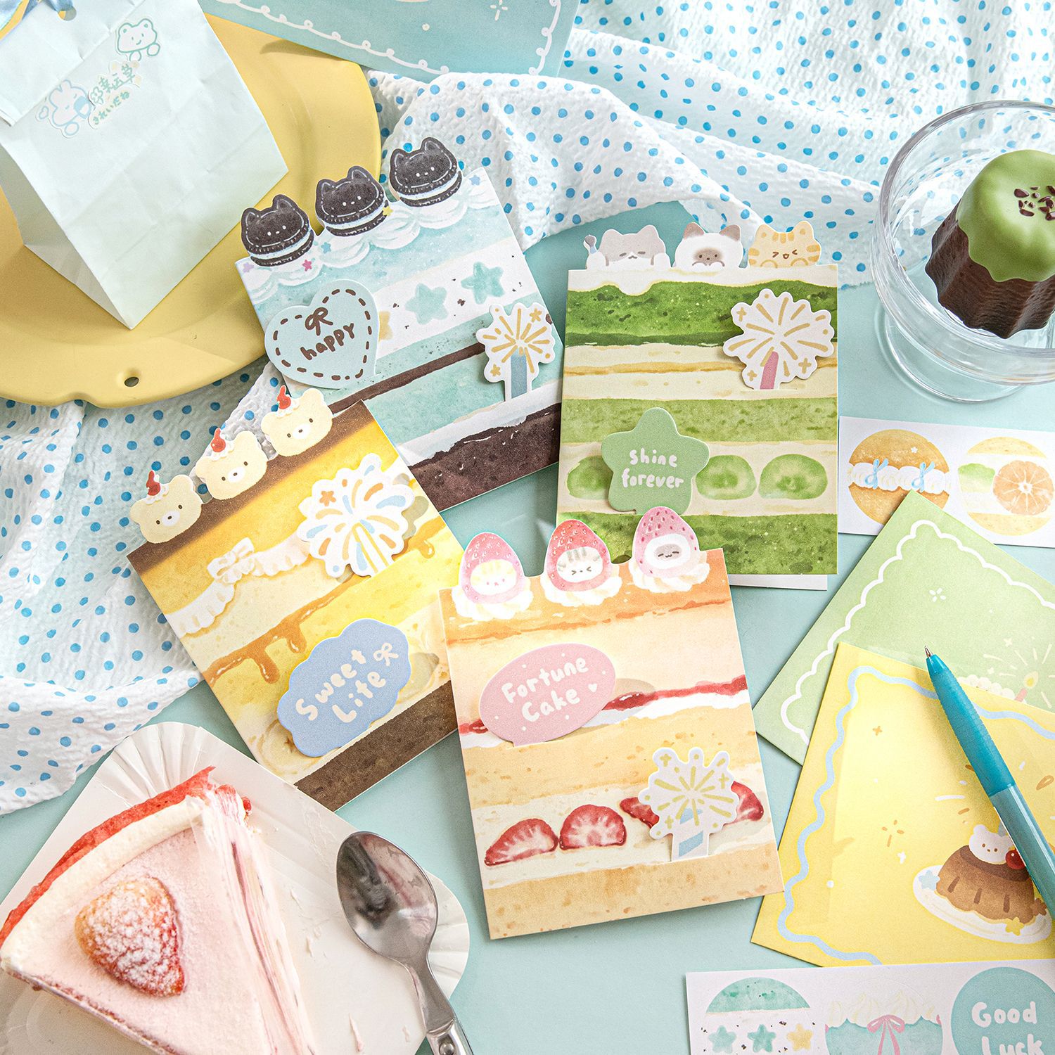 Momo Flash Sand Greeting Card & Envelope Set Ding Ding Cake Shop Series Student Gift Birthday Greeting Message Card