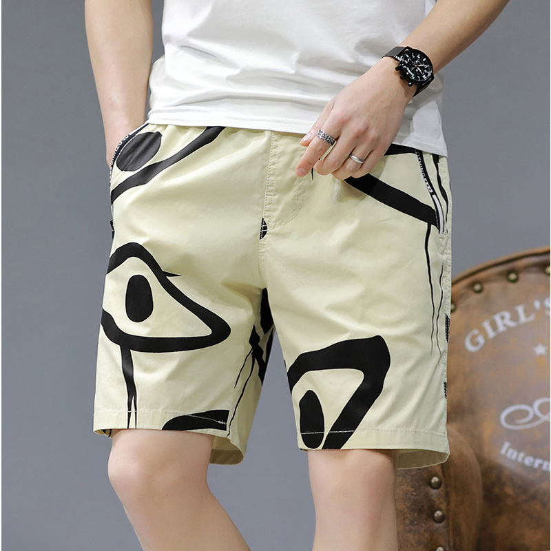 Printed Five-Point Shorts for Men, Summer Thin Pure Cotton Beach Shorts, Men's Casual Versatile Large Shorts for Summer