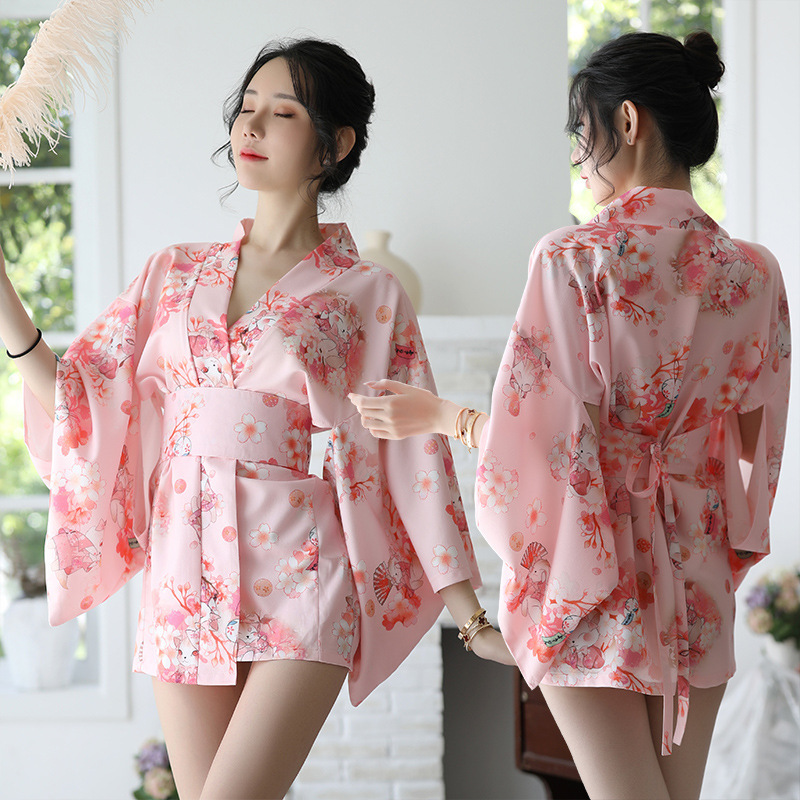 Pxfs Sexy Lingerie Women's New Japanese Style Printed Sakura Kimono Suit Clothes Bathrobe 7063