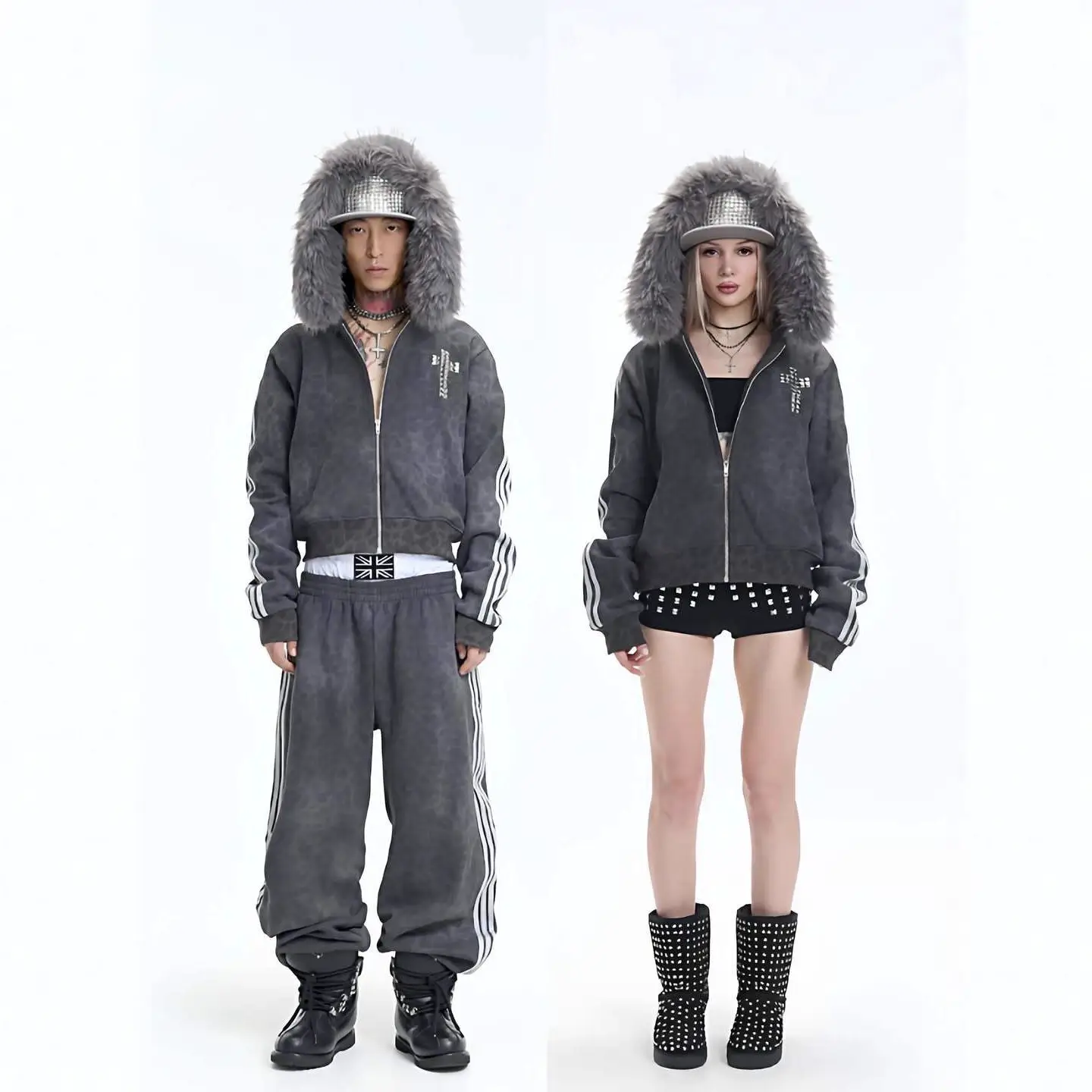 Autumn and Winter New Men's and Women's Suits American Retro Fashion Harajuku Ins Hooded Cardigan Sweatshirt Casual Straight Pants
