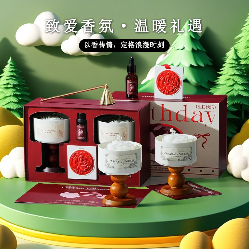 Camellia Scented Candle Gift Box March 8th Women's Day Accompanying Gift Creative Home Decoration for Girls' Birthday Gift