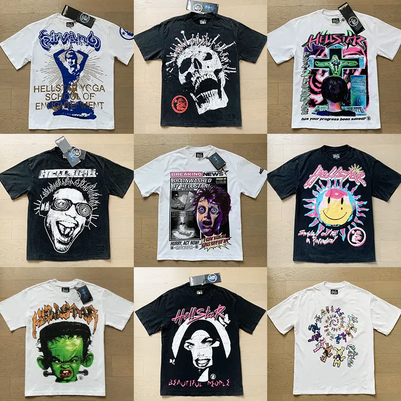 Hip hop HE American T-shirt Washed Water Printed Street Retro Short Sleeve