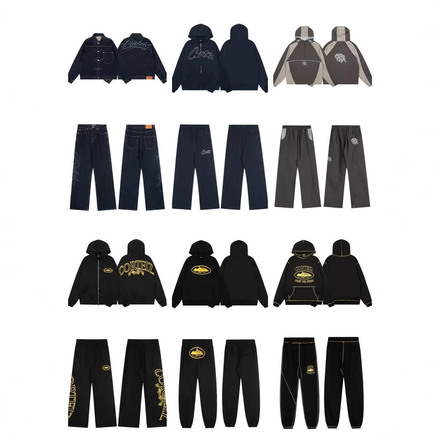 Corteiz Alcatraz Fleece-Lined Hooded Sweatshirt Street Fashion Hip-Hop Suit Simple Sports Casual Sweatpants for Men and Women