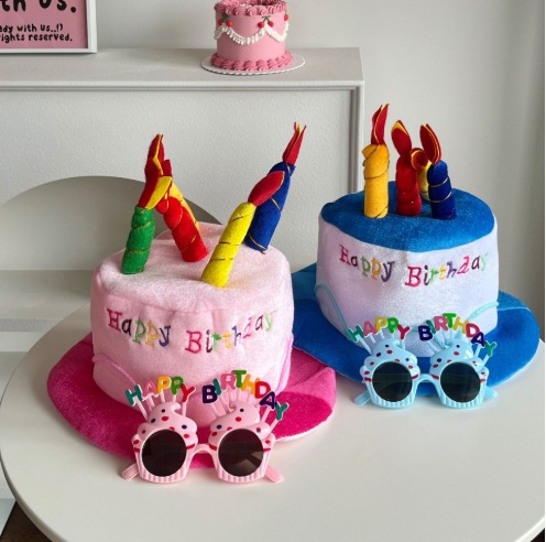 Adult Birthday Cake Hat, Birthday Hat, Ins-Style Happy Birthday Glasses, Birthday Shoulder Strap, Headband, Medal Set
